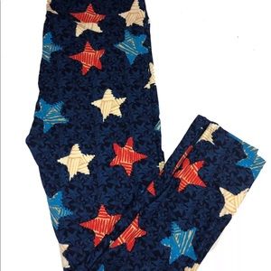 LuLaRoe Red White blue leggings tall and curvy